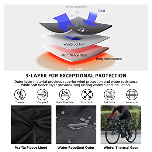 ROCKBROS Calças de ciclismo de inverno masculinas para clima frio, para caminhadas, calças térmicas,