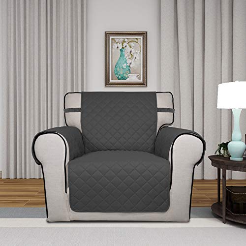 Image of PureFit Reversible Quilted Sofa Cover, Water Resistant Slipcover Furniture Protector, Washable Couch Cover with Non Slip Foam and Elastic Straps for Kids, Dogs, Pets (Chair, Dark Gray /Beige)
