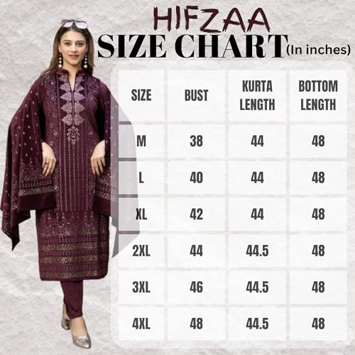 Image of HIFZAA velvet kurta palazzo set with dupatta for womens printed winter wear suit M to 4xl