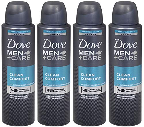 Dove Men + Care Clean Comfort Spray Deodorant & Antiperspirant 150ml / 3.8  Ounce,(4 Pack)