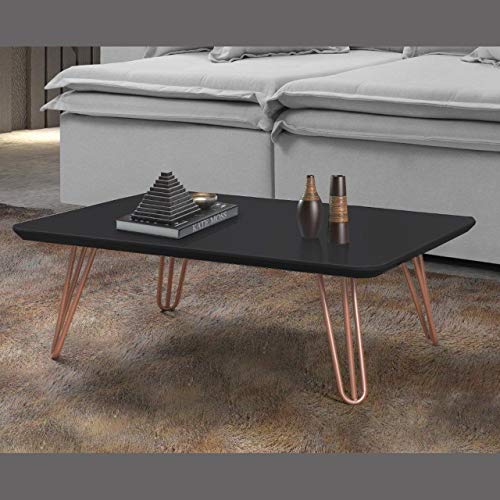 Mesa de Centro Preto com Pés de Metal Cobre 40x70 cm
