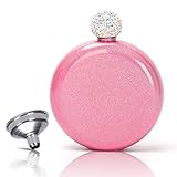 Booze Shot Flask Wine Flasks with Rhinestone Cap Portable Alcohol Flask Chic Drink Flasks for Women Girls Party Gift ,Travel Hiking and Street Capacity 5 oz with Steel Funnel