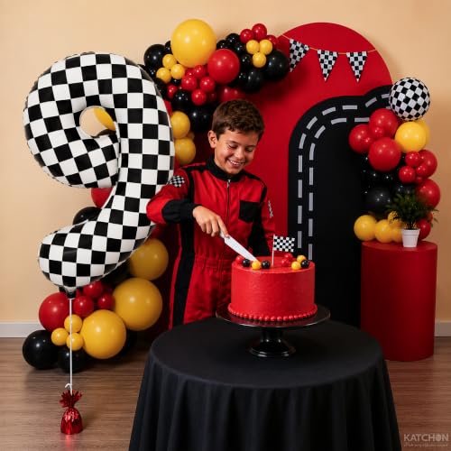 Image of KatchOn Checkered Number 9 Balloon - 40 Inch | 9 Balloon Number