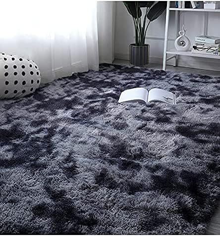 Blivener Shaggy Ultra Soft Tie Dye Area Rug Dark Grey Modern Luxury Rug Plush Fluffy Area Rug Shag Faux Fur Bedroom Rugs For Living Room Baby Crawling Rug 90x150 Cm