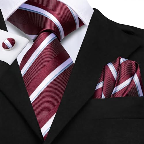 Image of Hi-Tie Men Silk Ties Set with Flower Lapel Pin Necktie Pocket Square Cufflinks for Tuxedo Wedding Business