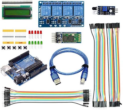 IDUINO Aduino Uno R3 Bluetooth Project Combo, with HC05 Bluetooth module, 4 channel relay board, 16x2 LCD and Jumper wires