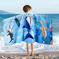 WERNNSAI Shark Kids Beach Towel for Boys-76x150 cm Quick Dry Sand-Free Swim Towels for Boys Super Soft Absorbent Towel, Pool Camping Travel Bath Towel for Outdoor Sports Picnic