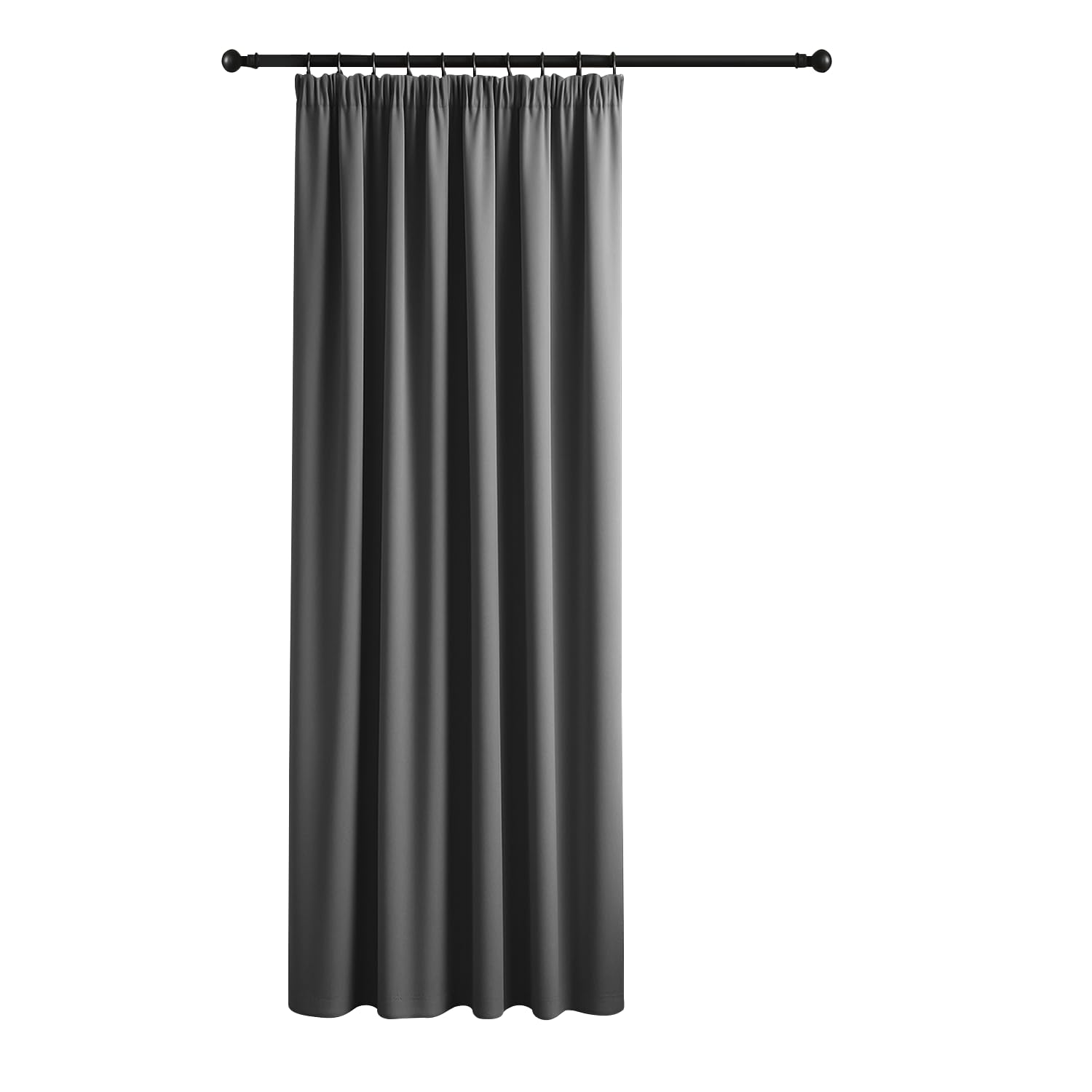 Yorkshire Bedding Grey Pencil Pleat Blackout Curtains For Living Room 66X84 Inch Thermal Insulated Super Soft Room Darkening 1 Panel Curtain With 1 Tieback