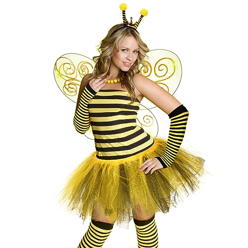 Hicarer 8 Pcs Bee Costume Accessories for Women Bee Wings Antenna Headband with Yellow Tutu Dress Flower Sunglasses Striped Knee Thigh High Socks Long Gloves for Mardi Gras Carnival Cosplay by Hicarer - Image 6