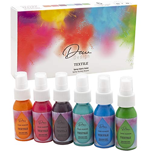 DEW DESIGN Spray Paint for Clothes & Textiles | Make Your Own Tie Dye Fashion 6 Solid Colors Dark Turquoise, Purple, Fucshia, Grass Green, Orange, Blue Jackets, Tshirts, 1.7 Fl Oz (Pack of 6)