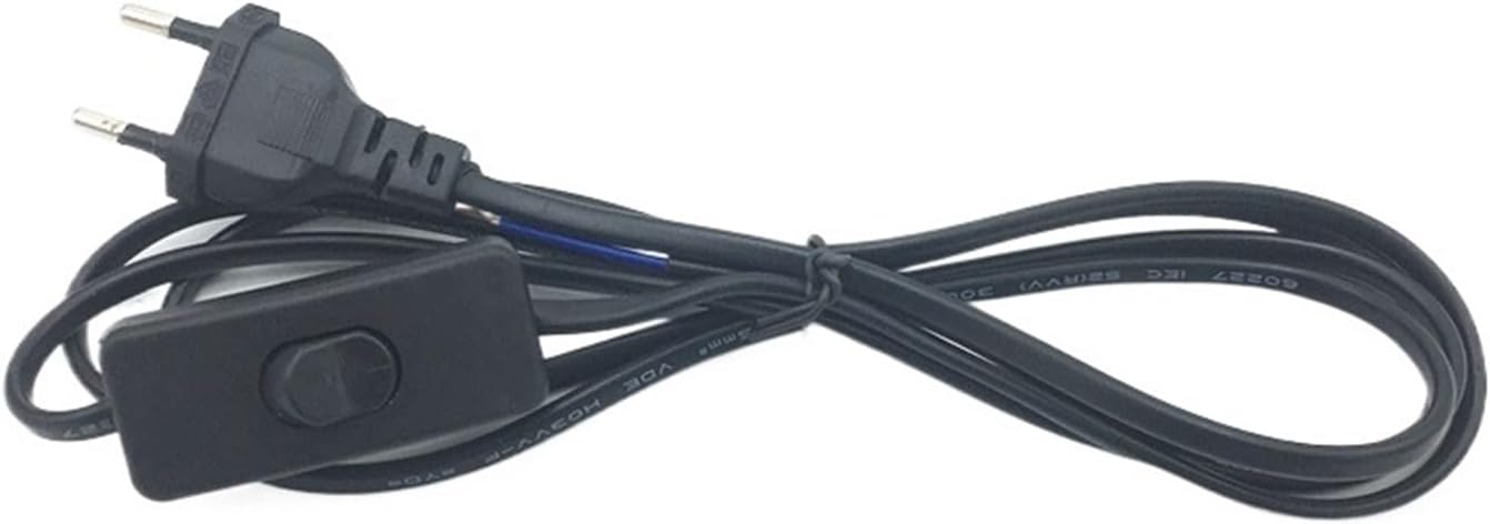 1.8m AC Power Cord with White and Black Wires and Switch Button Cable(EU Black)