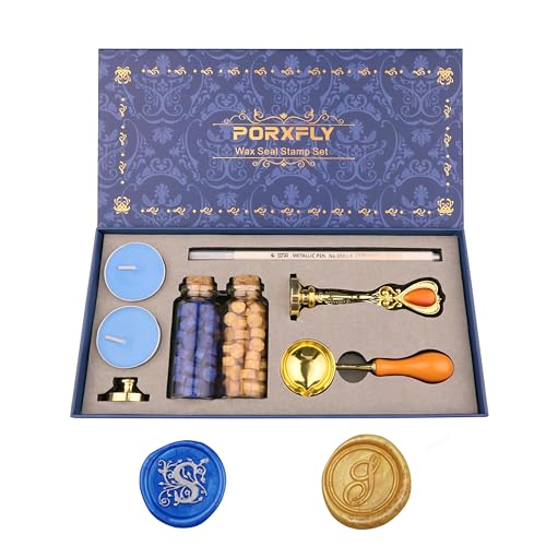 PORXFLY 2 Pieces Letter S Wax Seal Stamp Set,Initial Alphabet Wax Seal Stamp Kit Vintage Gift Box