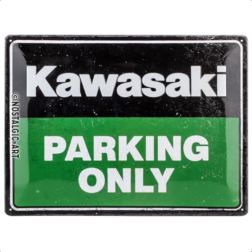 Nostalgic-Art Retro Blechschild, 30 x 40 cm, Kawasaki – Parking Only Green – Geschenk-Idee für Biker, Original Lizenzprodukt (OLP), aus Metall, Vintage Design, Blechschilder Sprüche