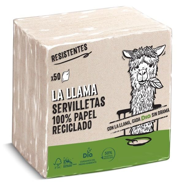 DIA LA LLAMA servilletas recicladas 2 capas bolsa 50 uds