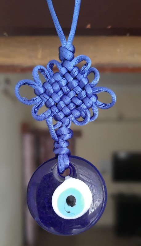 Image of Node Evil Eye 3 Cm Handmade Blue Evil Eye Hanging for Good Luck Zodiac Success Health Wealth Prosperity | Decoration for Home Office Garden and Car Hanging |Nazar Battu