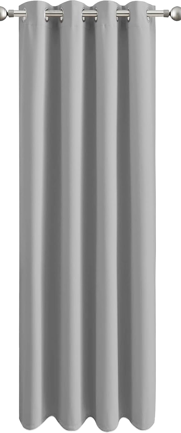 Aspire Homeware Light Grey Door Curtain For Living Room - Single Panel Blackout Eyelet Curtains Bedroom - Thermal Insulated Super Soft 66 X 84 Inch Drop Curtain With Tieback, 1 Panel