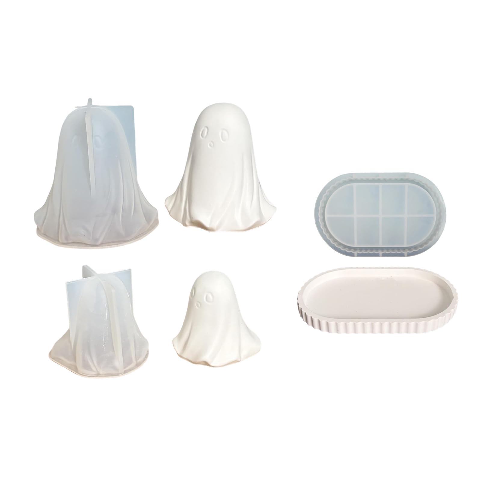 Zxfdsfdbnm Tabletop Decor Figurine Silicone Mold Set, Halloween 3 Piece Resin Plaster Soap Casting Forms with Oval Tray Mold and Coordinated Shapes Halloween Figurine Set Silicone Resin Casting