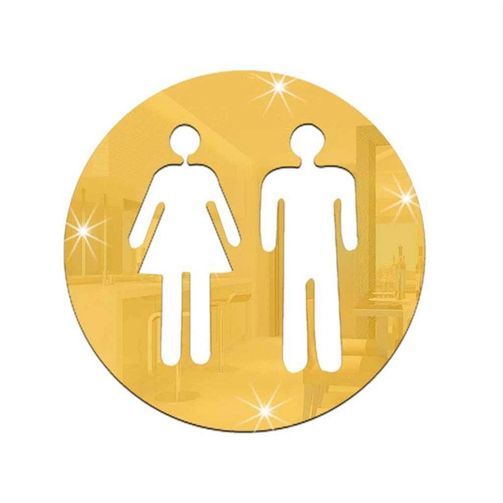 Woman And Man Toilet Sign Mirror Wall Sticker, 3D Acrylic Bathroom Mirror Stickers, For Home Hotel Washroom Door Sign Mirror Sticker (Color : Circle Gold)