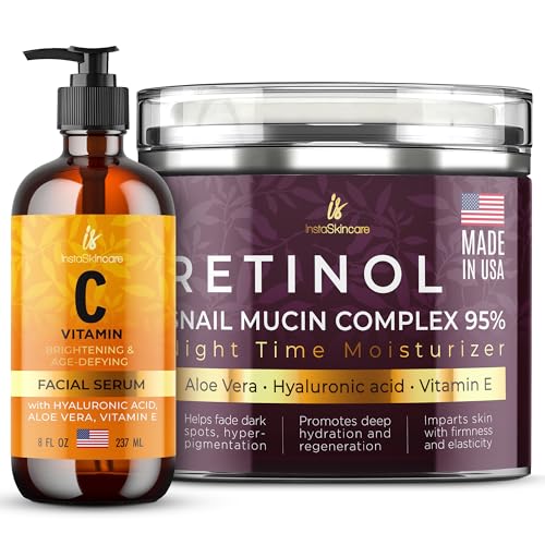 InstaSkincare Glowing Skin Essentials - Vitamin C Serum 8Oz - Snail Mucin Cream 1.7 Oz