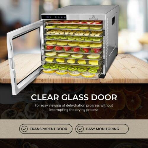 Chefwave Commercial Countertop Electric Food Dehydrator Dryer Machine - Digital Temperature Control & Timer, 10 Stainless Steel Trays - For Dried Fruit/Veggie, Meat Beef Jerky, Herbs Dehydrator #TOP6