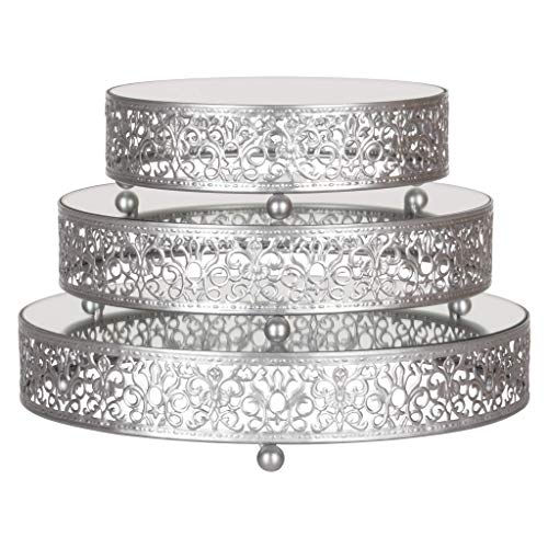 Amalfi Decor Cake Stand Plateau Riser Round Metal Pedestal Holder Silver Set of 3