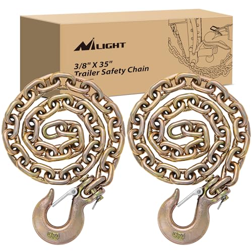 Nilight 3/8' X 35' Trailer Safety Chain 2pcs Grade 70 Towing Chain with Clevis Snap Hooks 26400lbs Break Strength use for Trailer, RV,and Boat Towing and Gooseneck Couplers