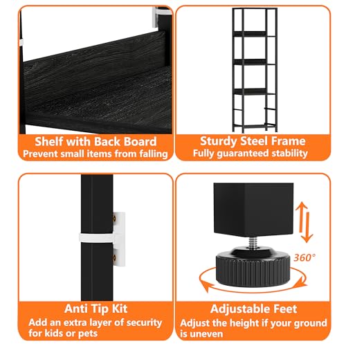Furnulem 4-Tier Corner Shelf, Bookshelf With 2 Storage Drawers, 57.28"Tall Narrow Bookcase, Standing Shelf Organizer Unit For Living Room thumb #6