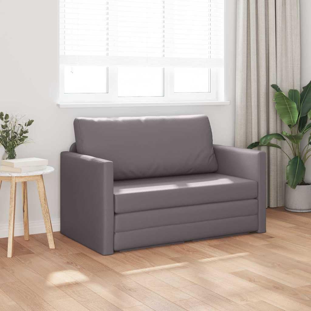 Sofá cama gris de piel sintética, 124 x 71 x 78 cm, moderno sofá plegable con función de sueño, resistente y duradero, para salón, estudio, apartamento, habitación juvenil