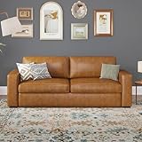 ABCASA 85' Faux Leather Couch with Padded Cushions, Mid-Century Modern Sofa with Extra Deep Seats, 3-Seater Sofa Couch for Living Room Apartment Lounge, Brown