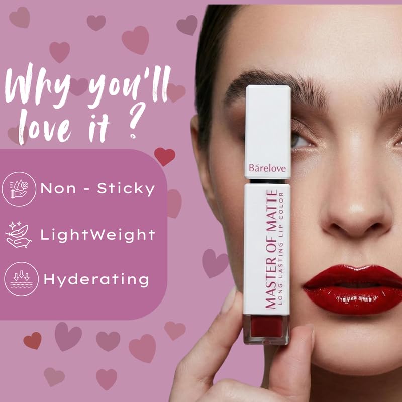Image of BARELOVE Master of Matte Liquid Lipstick for Women with Matte Finish One Swipe Application | Glides Smoothly | Highly Pigmented | Long Lasting | Transferproof | Waterproof | 9 ml | 807-Petal Glow