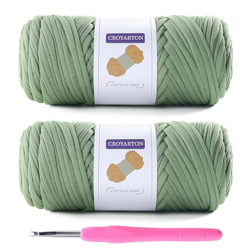 2 Pack T Shirt Yarn for Crocheting 1 Crochet Hook, Elastic