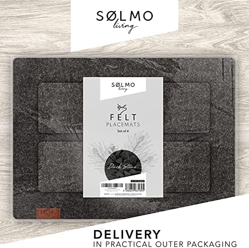 Felt Placemats Including Coasters, Set of 12 I Felt Table Place Mats I Set of 6 I Heat Resistant, Washable Scandi Style Felt & Leather Placemats (Anthracite)