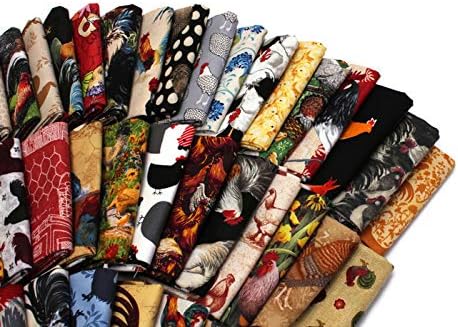 10 Assorted Fat Quarters - Chickens Roosters Hens Chicks Hen Fowl Birds Farm Farming Poultry Quality Cotton Fat Quarter Bundle M492.19