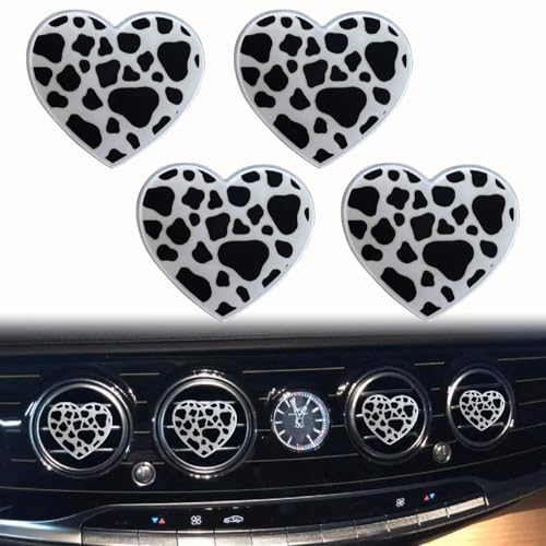 Image of 4 Pcs Cow Print Heart Air Vent Clips, Car Air Fresheners Vent Clips, Long Lasting Car Diffuser Vent Clip Car Interior Decor Charm Decoration for Women Girls, Automotive Air Fresheners