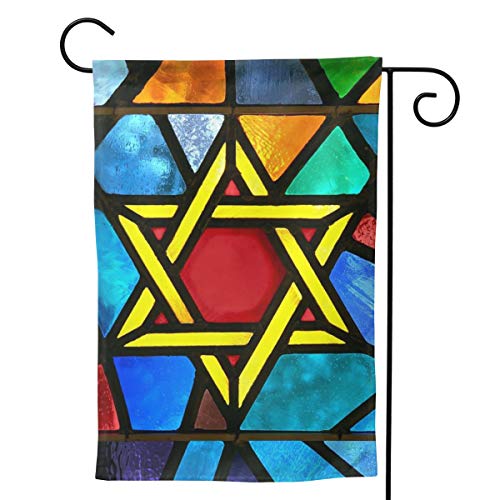 YISHOW Magen David Star Style Glass Garden Flag Double Sided Vertical Jewish Star of David Hanukkah House Flags Yard Signs Outdoor Decor 12.5"X18"