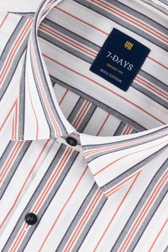 Image of 7-DAYS Men's Premium Striped Shirt - 100% Cotton, Tailored Fit (Between Slim & Regular), Full Sleeve, with Pocket - Smart Office & Casual Look