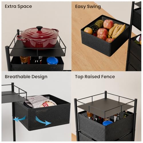Image of TEKCOOL Kitchen Trolley with Wheels, Kitchens Organizer Items and Storage Solutions for Round Kitchen Organizer and Kitchens Accessories Items (5 Layer Square)