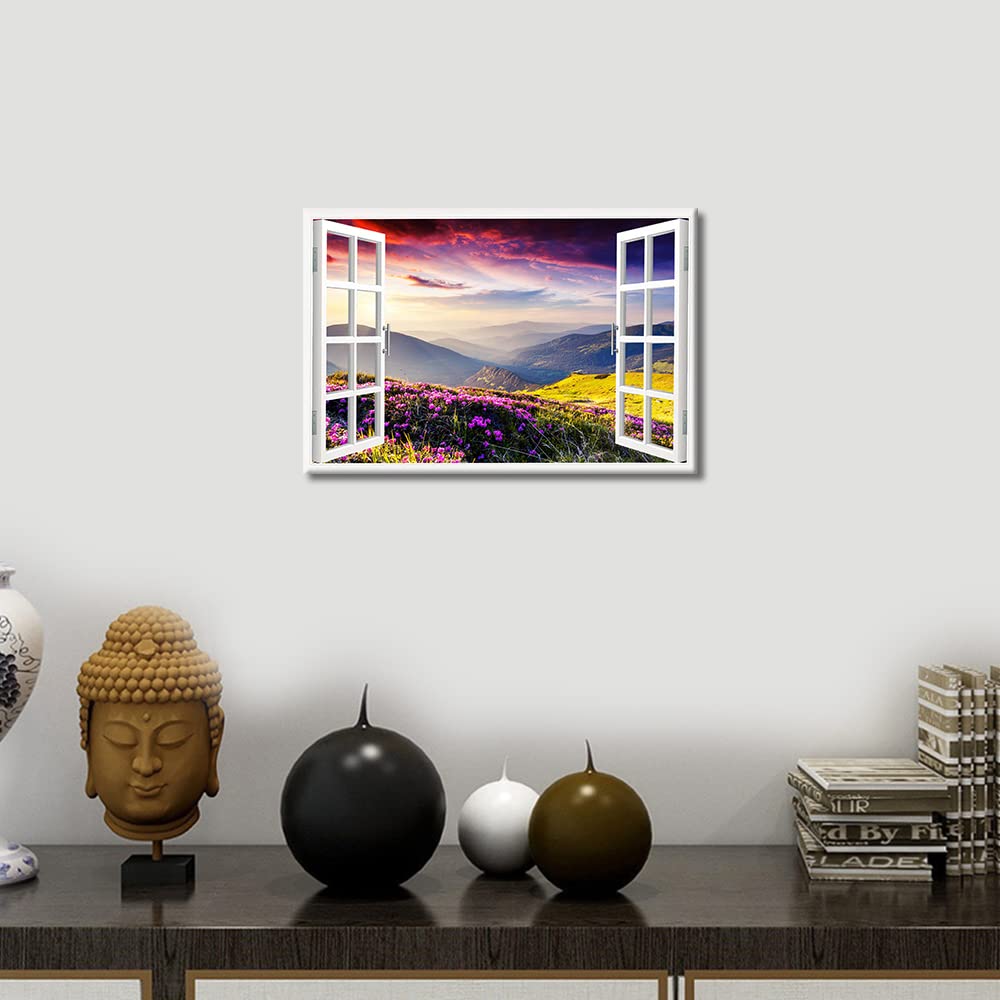 Canvas Wall Art 1 Piece Wall Decorations for Living Room Beautiful Moutain Landscape Wall Art Wilderness Poster Prints on Canvas Modern Window Creative Home Decor Framed Ready to Hang (18" W x 12" H) - Image 3