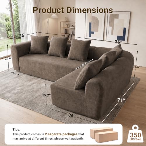 Image of Claiks 106 inch Cloud Boneless Couch, L-Shaped Sectional Sofa, Light Grey