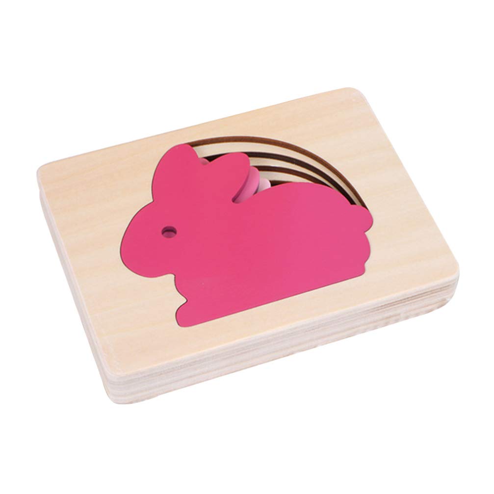 jojofuny 1 Set Multi Layered Puzzles Cartoon Bunny Rabbit 3D Panel Wooden Puzzles Size Recognizer Puzzles Early Educational Toys for Children Kids