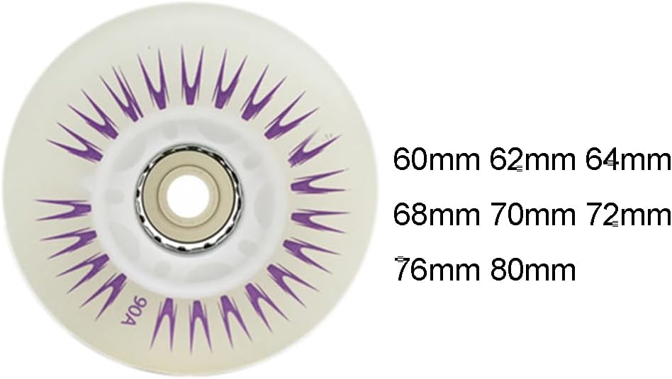 LED Inline Skate Replacement Wheels 8-Pack Light-Up Inline Skate, 90A Freestyle Brake Wheels with Bearings Core 60/62/ 68/72/ 76/ 80mm