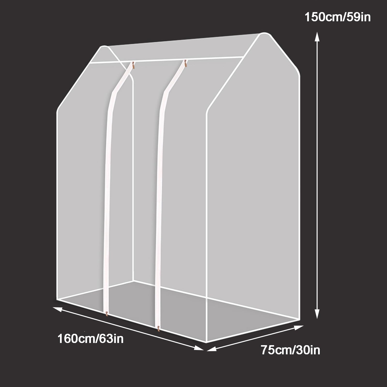 Copriabiti per Appendere i Vestiti, Porta Abiti con Cerniera, Copri Abiti per Stendibiancheria da Pavimento, Adatti Solo per Grucce Alte e Basse a Doppio Palo(160 * 75 * 150cm/63 * 30 * 59in)