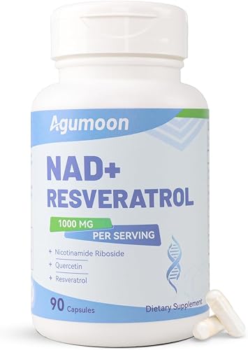 Suplemento NAD+ de 1000 mg, suplemento liposomal de ribósido de nicotinamida NAD con resveratrol y quercetina para mujeres y hombres - 90 cápsulas
