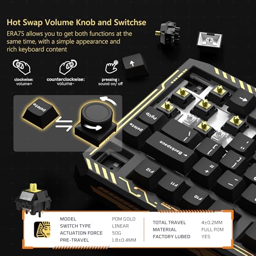 Image of Womier ERA75 75% Wireless Mechanical Keyboard with VIA /QMK | Knob Full Aluminum Custom Keyboard, Pre-lubed POM Switches RGB Creamy Gaming Key Board, 3-Mode Gasket Hot Swappable, Black