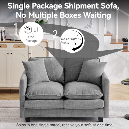 Image of 51'' Cloud Loveseat Couch, Love Seats Cloud Sofa with 2 Throw Pillows, Modern 2 Seater Sectional Couches with Deep Seat, Modular Sofas for Living Room, Bedroom, Small Apartment, Light Grey