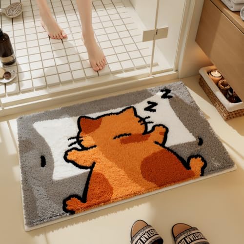 バスマット 玄関 室内 おしゃれ お風呂マット 吸水 速乾 ネコ 花柄 滑り止め 洗面所 洗える 泥落とし 防臭 エントランス キッチン バスタブ トイレ良品 屋内 多目的 洗面所 耐久性 ブラウン 40x60cm