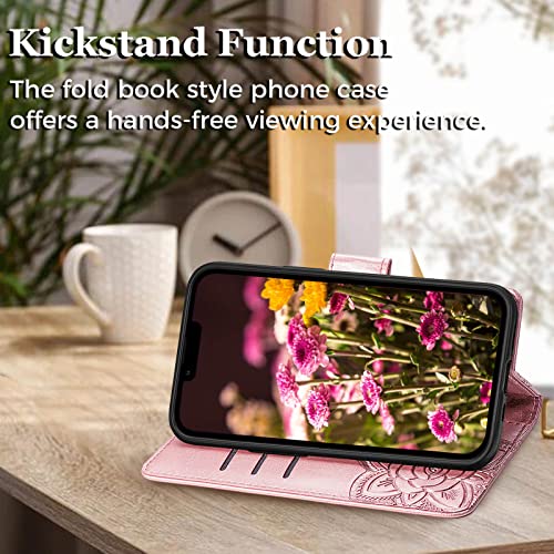 Krhgeik IPHONE 13 PRO Case Wallet For Women,Flip Folio Cover With Butterfly Embossed Pu Leather Credit Card Holder Slots Magnetic Wrist Strap Phone Case thumb #3
