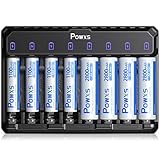 POWXS Akku Ladegerät für Lithium NiMH NICD AA AAA Akkus 8-Fach Schnellladegeräte mit 4 x 2800 mAh Wiederaufladbaren AA Batterien & 4 x 1100 mAh AAA NI-MH Batterien Batterieladegerät