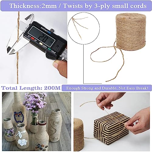 YiYFiT Natural Jute Twine,656 Feet 2mm 3Ply Craft Twine Natural Brown Twine String Garden Twine for DIY Crafts Gift Wrapping Floristry Home Wedding and Gardening Decoration-Brown - Image 3