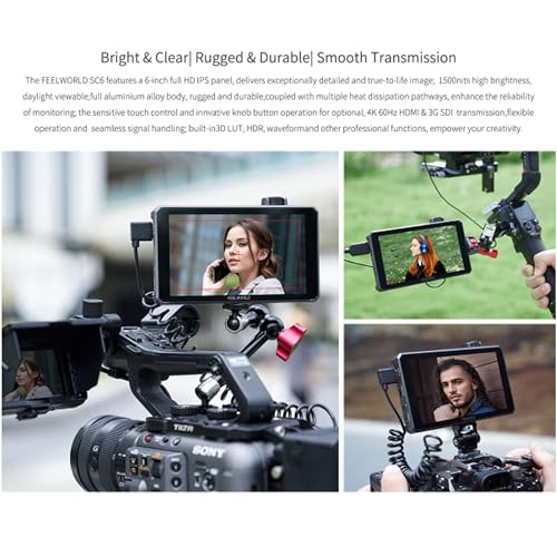 Image of FEELWORLD SC6 6 Inch SDI Monitor 1500nits High Bright 1920x1080 IPS 9:16 Touch Screen Knob Control Aluminium Monitor with 3G SDI 4K HDMI Input Output HDR 3D LUT Built-in Fan